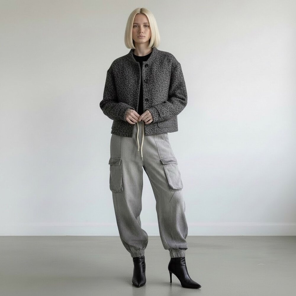 Anthropologie PILCRO High Rise Pull on Gray Cargo Jogger Jeans NWOT Size Medium